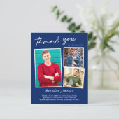 Navy White Script 3 Foto Afstuderen Bedankt (Staand voorkant)