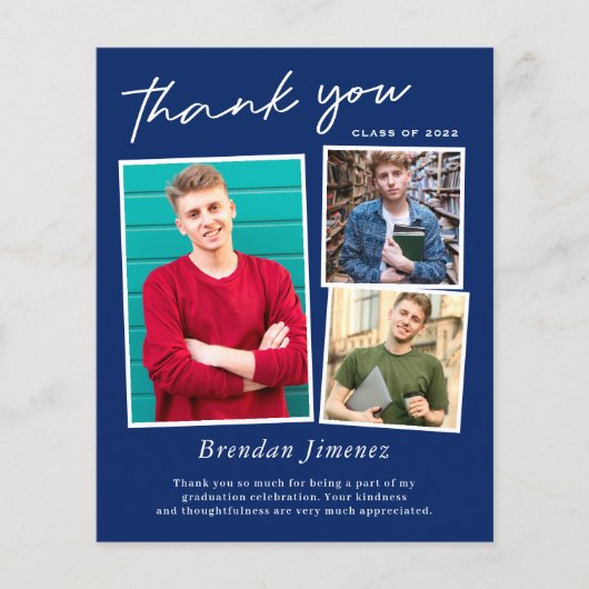 Navy White Script 3 Foto Afstuderen Bedankt (Voorkant)