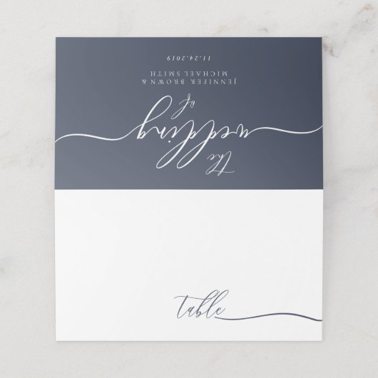 Navy White Script Lettertypetabel Plaatskaartje (Buitenkant ongevouwen)