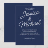 Navy White Script Moderne Stijlvolle Uitnodiging (Voorkant / Achterkant)