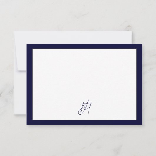 Navy White Script Monogram Typografische naam Kaart (Achterkant)