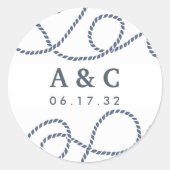 Navy & White | Seaworthy Wedding Monogram Ronde Sticker (Voorkant)
