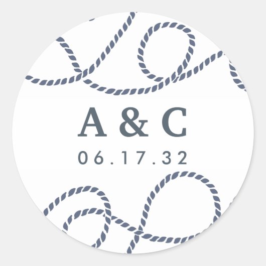 Navy & White | Seaworthy Wedding Monogram Ronde Sticker (Voorkant)