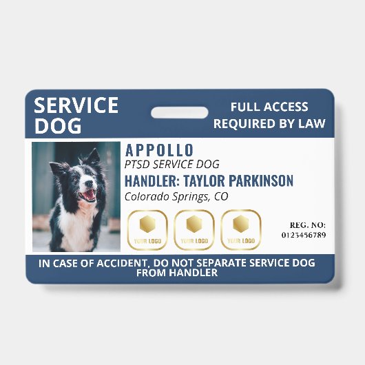 Navy White Servicehond 3 Logo & Foto ID Badge (Voorzijde)