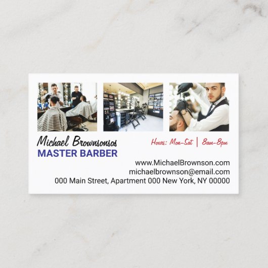 Navy White Simple Barber Pole-schaar, aangepaste f Visitekaartje (Achterkant)