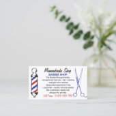 Navy White Simple Barber Pole-schaar, aangepaste f Visitekaartje (Staand voorkant)