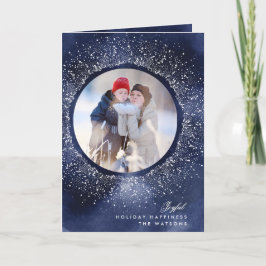 Navy White Snowflake-kerstfeestdag - Fotokaart Feestdagen Kaart