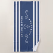 Navy & White, speciaal aangepast Nautical Beach Ho Strandlaken (Voorkant)