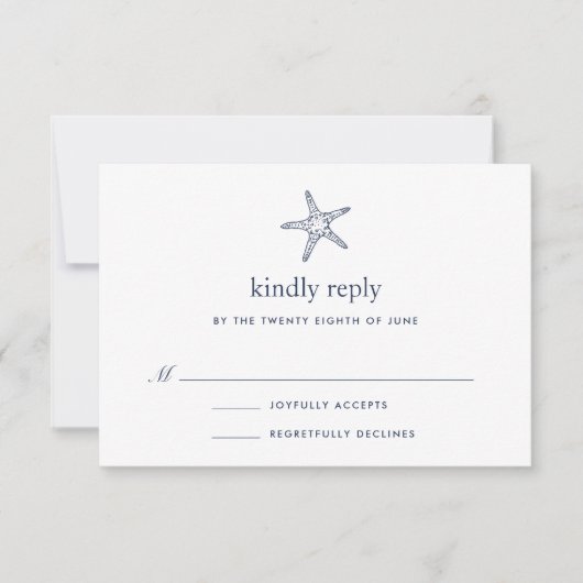 Navy & White Starfish RSVP-kaart RSVP Kaartje (Voorkant)