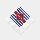 Navy White Stripe Burgundy Quatrefoil 3 Monogram Servet (Hoek)