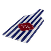 Navy White Stripe Burgundy Quatrefoil 3 Monogram Snijplank (Hoek)