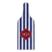 Navy White Stripe Burgundy Quatrefoil 3 Monogram Snijplank (Voorkant)
