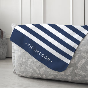 Navy & White Stripe gepersonaliseerd Sherpa Deken