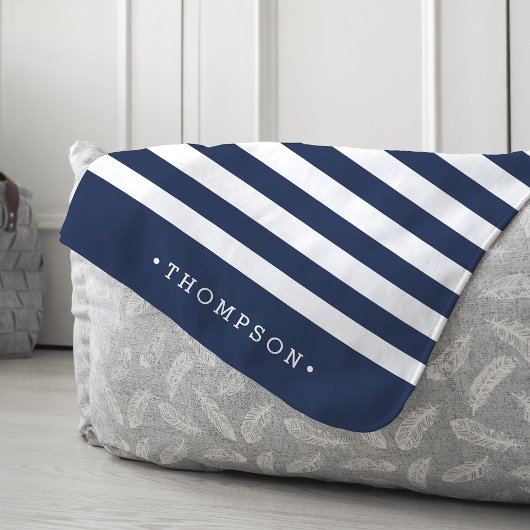 Navy & White Stripe gepersonaliseerd Sherpa Deken