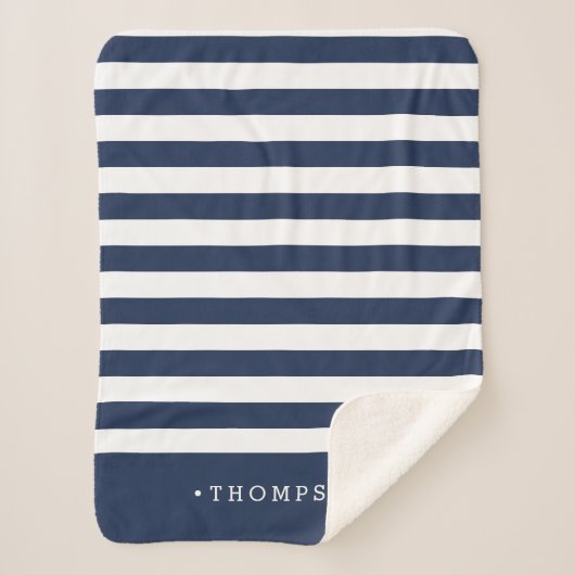 Navy & White Stripe gepersonaliseerd Sherpa Deken (Voorkant)