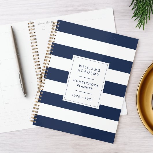 Navy & White Stripe Gepersonaliseerde Homeschool Planner