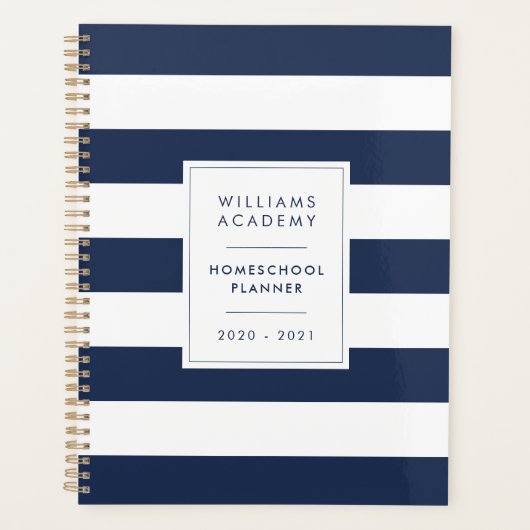 Navy & White Stripe Gepersonaliseerde Homeschool Planner (Voorkant)