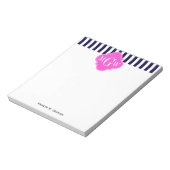 Navy White Stripe Hot Pink Quatrefoil 3 Monogram Notitieblok (Linkerzijde)