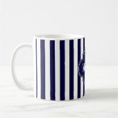 Navy White Stripe Navy Blue Quatrefoil 3 Monogram Koffiemok (Links)