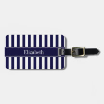 Navy White Stripe Navy Blue Ribbon Name Monogram