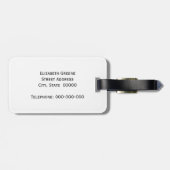 Navy White Stripe Navy Blue Ribbon Name Monogram Bagagelabel (Achterkant horizontaal)