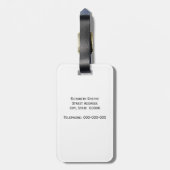 Navy White Stripe Navy Blue Ribbon Name Monogram Bagagelabel (Achterkant verticaal)