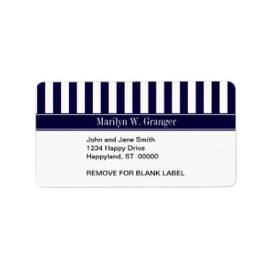 Navy White Stripe Navy Blue Ribbon Name Monogram Etiket