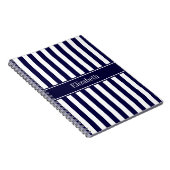 Navy White Stripe Navy Blue Ribbon Name Monogram Notitieboek (Rechterzijde)