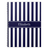 Navy White Stripe Navy Blue Ribbon Name Monogram Notitieboek (Voorkant)