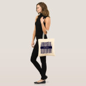 Navy White Stripe Navy Blue Ribbon Name Monogram Tote Bag (Voorkant (model))