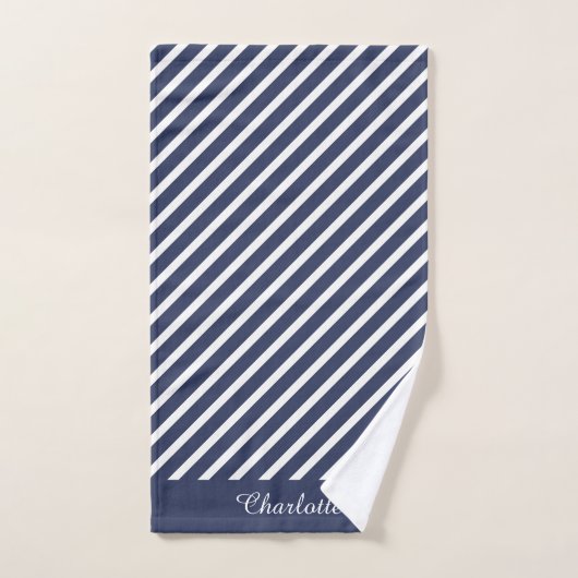 NAVY WHITE STRIPE PERSONALIZED BATHROOM TOWEL SET BAD HANDDOEK (Handdoek)