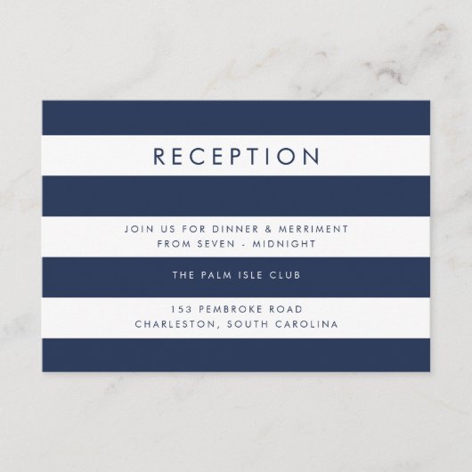 Navy & White Stripe Receptie Kaart (Voorkant)