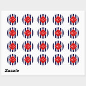 Navy White Stripe Red Quatrefoil 3 Monogram Ronde Sticker (Vel)
