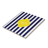 Navy White Stripe Yellow Quatrefoil 3 Monogram Tegeltje (Zijkant)