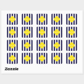 Navy White Stripe Yellow Quatrefoil 3 Monogram Vierkante Sticker (Vel)