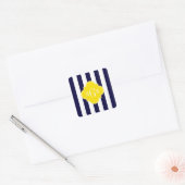 Navy White Stripe Yellow Quatrefoil 3 Monogram Vierkante Sticker (Envelop)