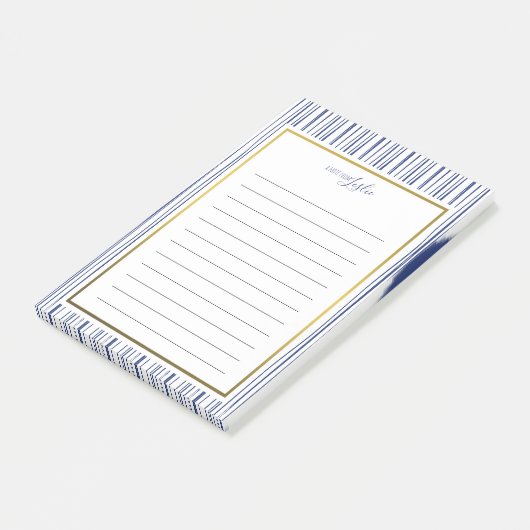 Navy & White Striped Pattern A Note from Notepad (Schuin)