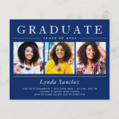 Navy White Stripes 3 Photo Graduation Invitations (Voorkant)