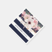 Navy White Stripes Bloemen Trouwpapier Servet (Hoek)