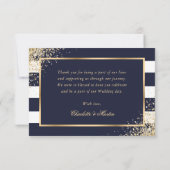Navy White Stripes Gouden Blush Roze Bloemen Huwel Bedankkaart (Achterkant)