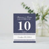 Navy & White Trouwtafel Nummer Kaart Receptie (Staand voorkant)