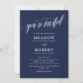 Navy White Typography Informal 2 in 1 Wedding Kaart (Voorkant)