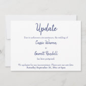 Navy White "Update" uitgesteld bruiloft Kaart (Voorkant)