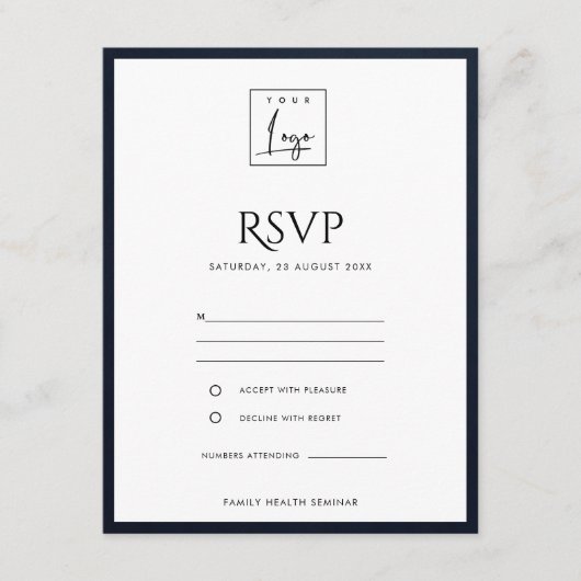 NAVY & WHITE VELVET VERGETEN UW LOGO WERKSHOP RSVP INFORMATIEKAARTJE (Voorkant)