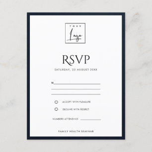 NAVY & WHITE VELVET VERGETEN UW LOGO WERKSHOP RSVP INFORMATIEKAARTJE