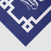 Navy White Vine Script Monogram Griekse sleutel DI Tissuepapier (Detail)