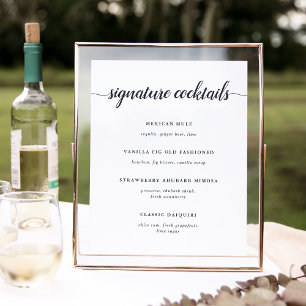 Navy & White Wedding Signature Cocktail Menu Sign Poster