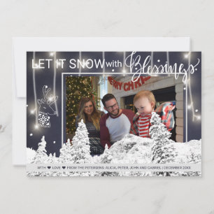 Navy White Winter Wonderland 3 Familiefoto Feestdagenkaart