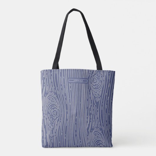 Navy White Wood Grain Abstract Pattern Canvas tas (Achterkant)