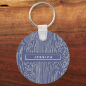 Navy White Wood Grain Abstract Pattern Sleutelhang Sleutelhanger (Voorkant)